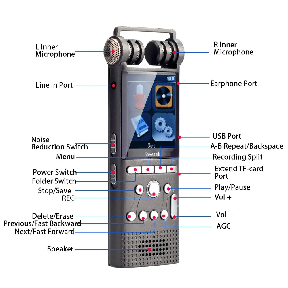 Professional Voice Activated Digital Audio Recorder 16GB 8GB USB Pen Non-Stop 100hr Recording PCM 1536Kbps External Microphone