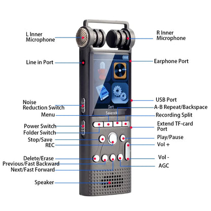 Professional Voice Activated Digital Audio Recorder 16GB 8GB USB Pen Non-Stop 100hr Recording PCM 1536Kbps External Microphone