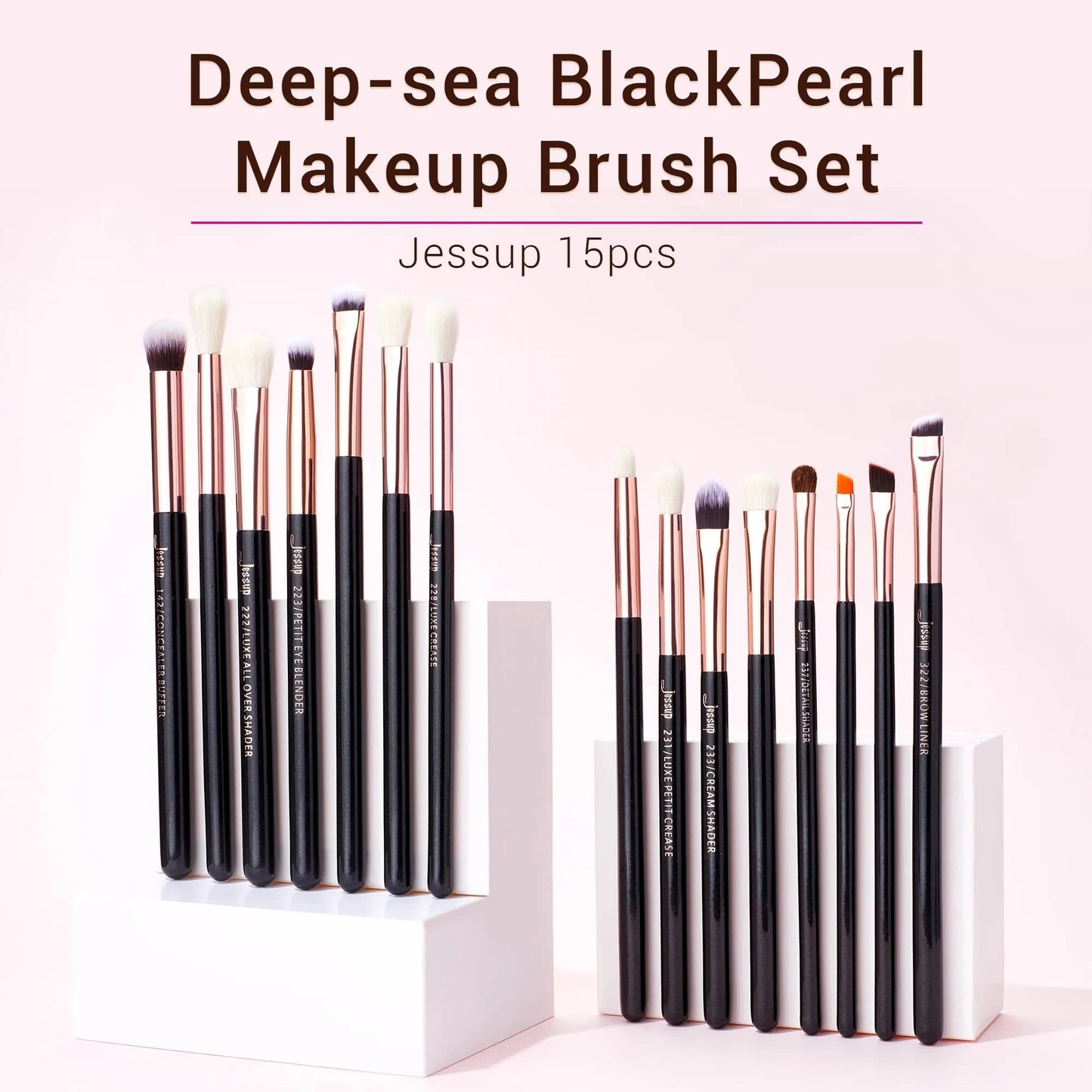 Jessup Makeup Brushes Set 15pcs Make up Brush Tools kit Eye Liner Shader natural-synthetic hair Rose Gold/Black T157 - Property & Safety Tradings