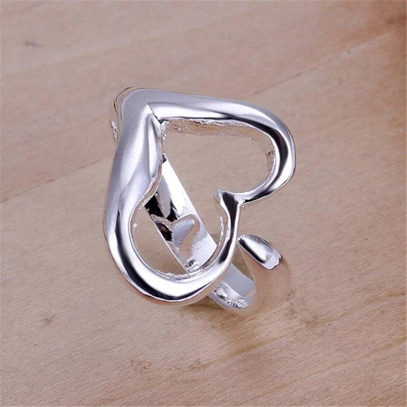 DOTEFFIL 925 Sterling Silver Heart-Shaped Open Ring For Women Wedding Engagement Party Jewelry - Property & Safety Tradings