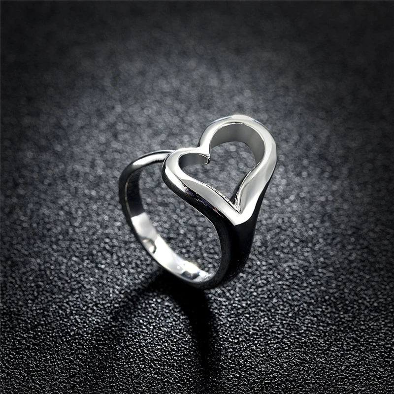 DOTEFFIL 925 Sterling Silver Heart-Shaped Open Ring For Women Wedding Engagement Party Jewelry - Property & Safety Tradings