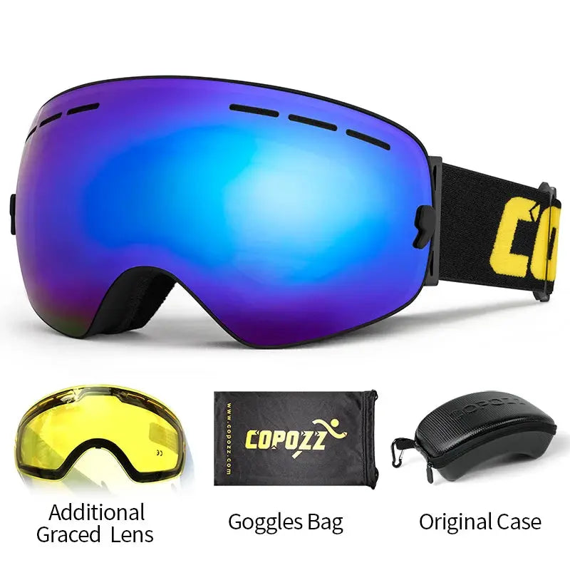 COPOZZ Brand Professional Ski Goggles Double Layers Lens Anti-fog UV400 Big Ski Glasses Skiing Snowboard Men Women Snow Goggles - Property & Safety Tradings