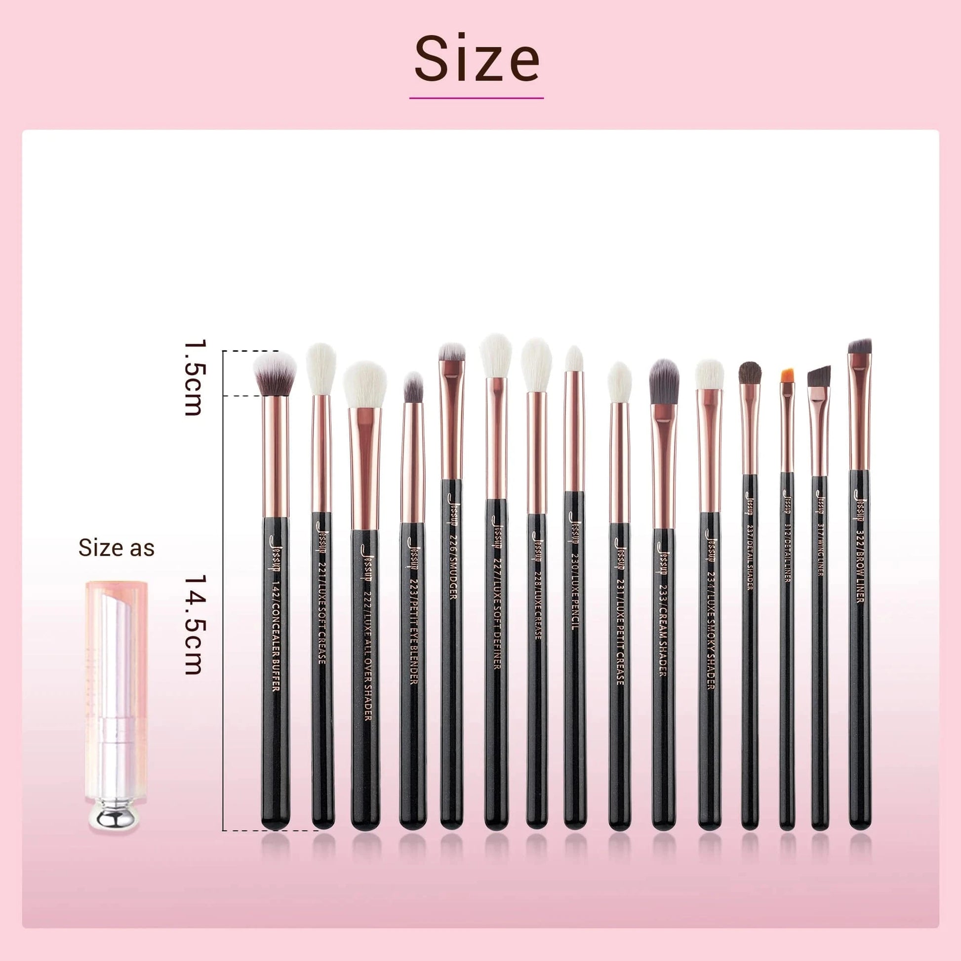 Jessup Makeup Brushes Set 15pcs Make up Brush Tools kit Eye Liner Shader natural-synthetic hair Rose Gold/Black T157 - PST PS Tradings