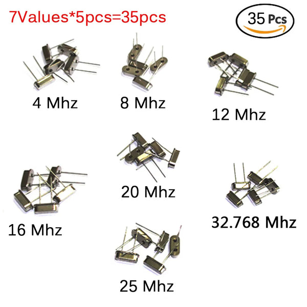 35pcs/Lot Crystal Oscillator Electronic Kit, HC-49S 7 kind DIP Quartz Oscillator 32.768Khz 4Mhz 8Mhz 12Mhz 16Mhz 20Mhz 25Mhz - PST PS Tradings