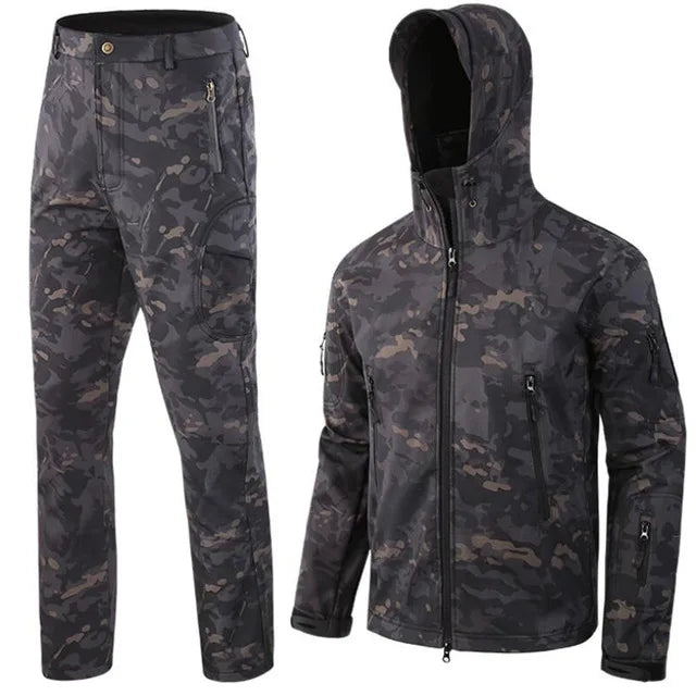 TAD Gear Tactical Softshell Camouflage Jacket Set Men Camping Windbreaker Waterproof Hiking Clothes Set Fleece Outdoors Jacket