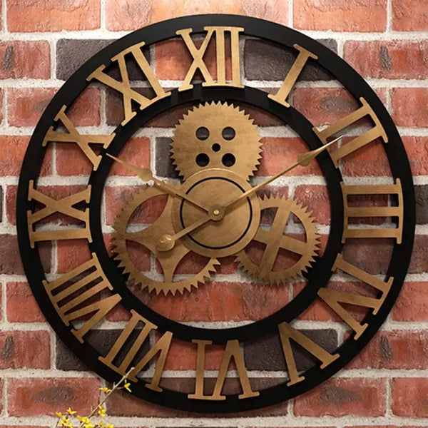 Gear Large Wall Clock Modern Design Clocks Quartz Time Mute Watch Wooden  Decor 3D Vintage Horloge Saat - Property & Safety Tradings