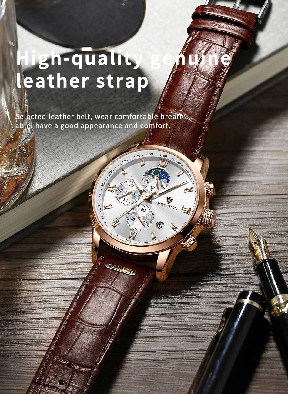 LIGE Men Watch Luxury Leather Waterproof Sport Quartz Wristwatch Chronograph Military Watch for Men Relogio Masculino Men‘s Gift - Property & Safety Tradings