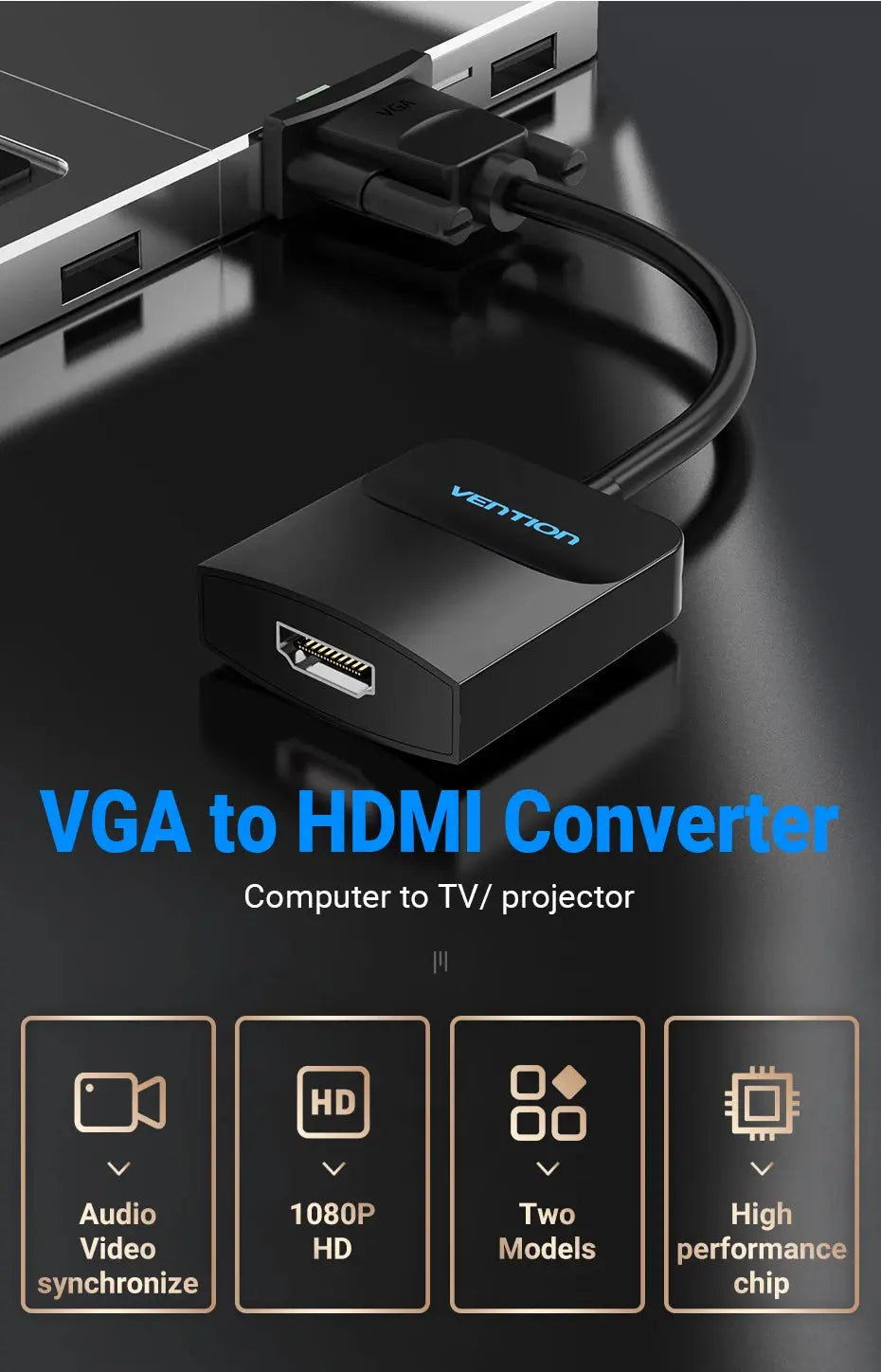 Vention VGA to HDMI Adapter 1080P VGA Male to HDMI Female Converter Cable With Audio USB Power for PS4/3 HDTV VGA HDMI Converter - Property & Safety Tradings