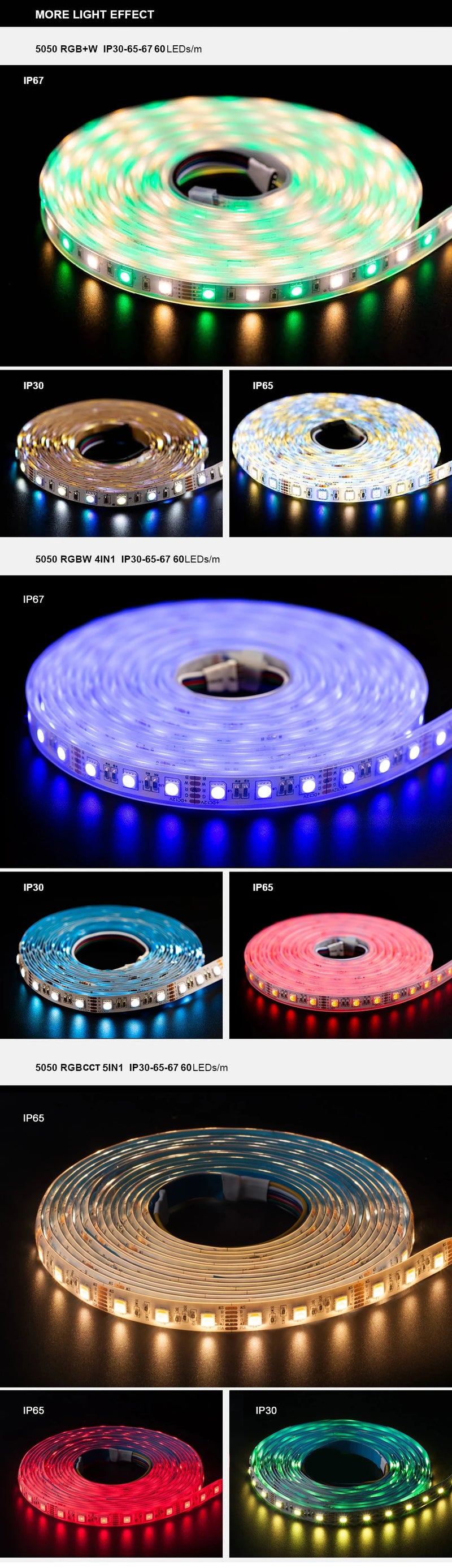 5m 5050 RGBW Led Lights 4pin RGB Led Strip 5pin 4in1 RGBWW RGBCW Led Strip Light 6pin 5in1 RGBCCT Light Strip 12V 24V Waterproof