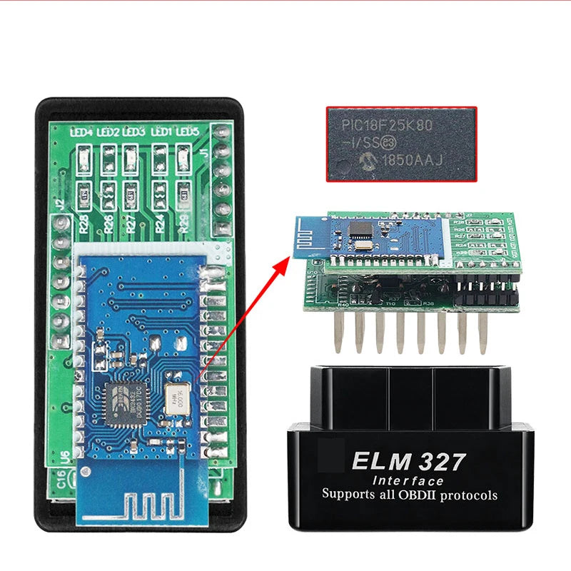 Super Mini ELM327 V1.5 PIC1825K80 Chip Bluetooth-Compatible Double Board OBD2 Diagnostic Tool ELM 327 V1.5 for OBDII Protocols - PST PS Tradings