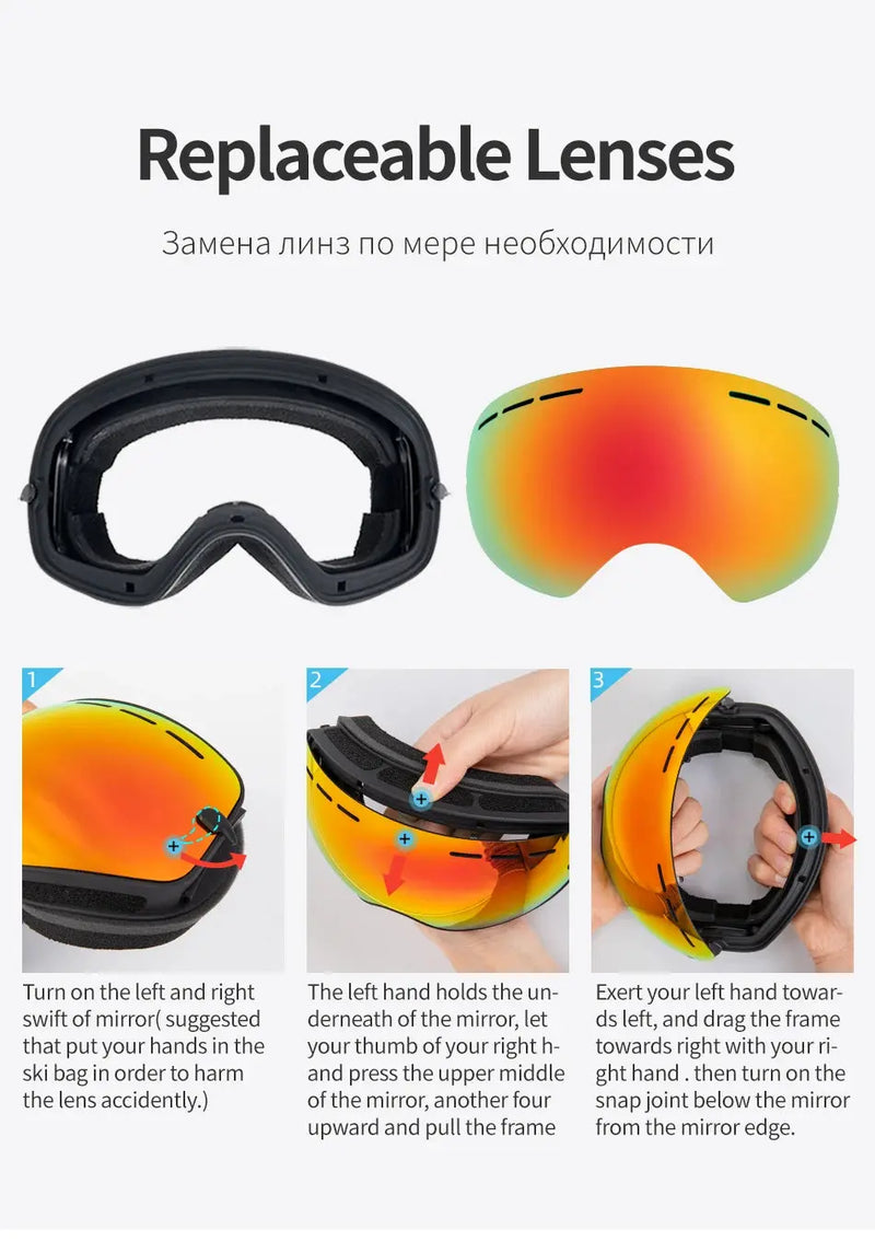 COPOZZ Brand Professional Ski Goggles Double Layers Lens Anti-fog UV400 Big Ski Glasses Skiing Snowboard Men Women Snow Goggles - Property & Safety Tradings