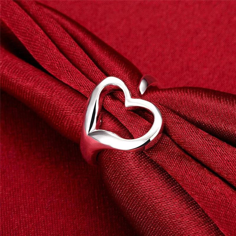 DOTEFFIL 925 Sterling Silver Heart-Shaped Open Ring For Women Wedding Engagement Party Jewelry - Property & Safety Tradings