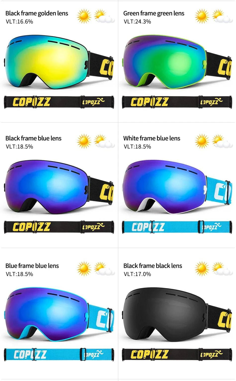 COPOZZ Brand Ski Goggles Double Layers UV400 Anti-fog Big Ski Glasses Skiing Mask Snowboard Men Women Snow Goggles GOG-201 Pro - Property & Safety Tradings