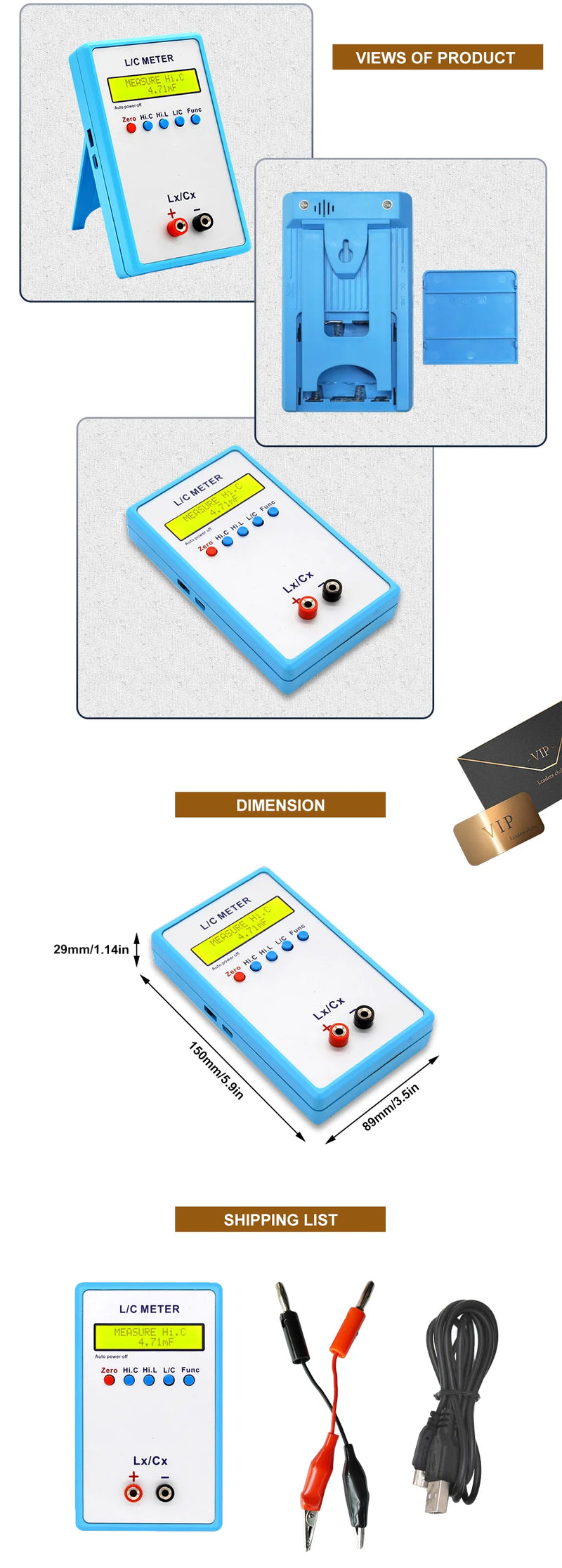 JUNTEK LC-200A Digital LCD Capacitance  Inductance Meter  LC Meter 1pF-100mF 1uH-100H