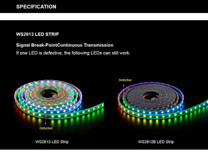 WS2813 Led Strip Light Dual Signal Individually Addressable 1m 4m 5m 30 60 100 144 LEDs WS2812B Updated Black White PCB DC5V