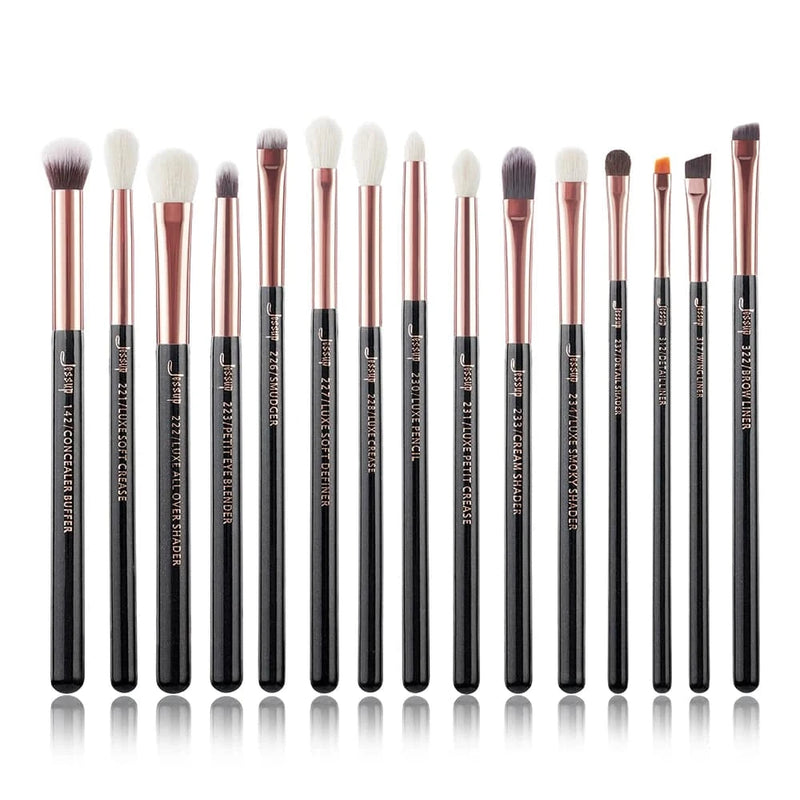 Jessup Makeup Brushes Set 15pcs Make up Brush Tools kit Eye Liner Shader natural-synthetic hair Rose Gold/Black T157 - PST PS Tradings