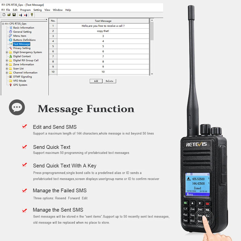 Retevis RT3S Walkie Talkie DMR Радио UHF VHF Цифровая любительская радиостанция 5 Вт Дальнего действия Любительские радиостанции Рации Профессиональный GPS