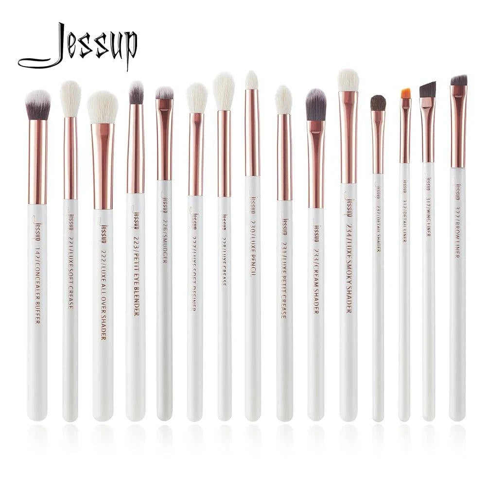 Jessup Professional Makeup Brushes Set 15pcs Make up Brush Pearl White/Silver Tools kit Eye Liner Shader natural-synthetic hair - Property & Safety Tradings