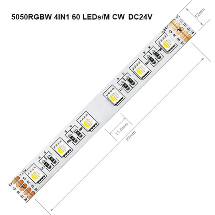 5m 5050 RGBW Led Lights 4pin RGB Led Strip 5pin 4in1 RGBWW RGBCW Led Strip Light 6pin 5in1 RGBCCT Light Strip 12V 24V Waterproof