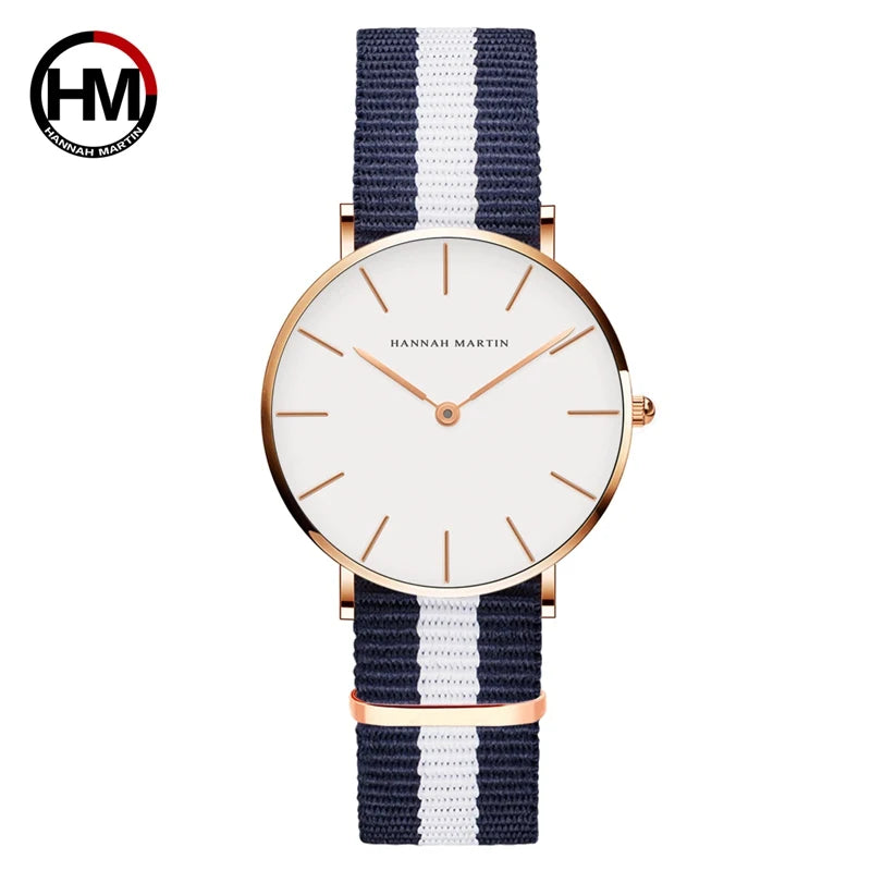 Classic Rose Red Dark Blue Nylon Strap Japan Quartz Movement Fashion Casual Wrist Watch Fabric thin Canvas Wristwatch For Women - PST PS Tradings