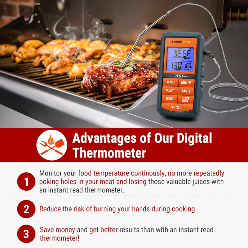 ThermoPro TP06B Digital Kitchen Meat Food Candy Smoker Oven BBQ Cooking Thermometer with Timer - Property & Safety Tradings