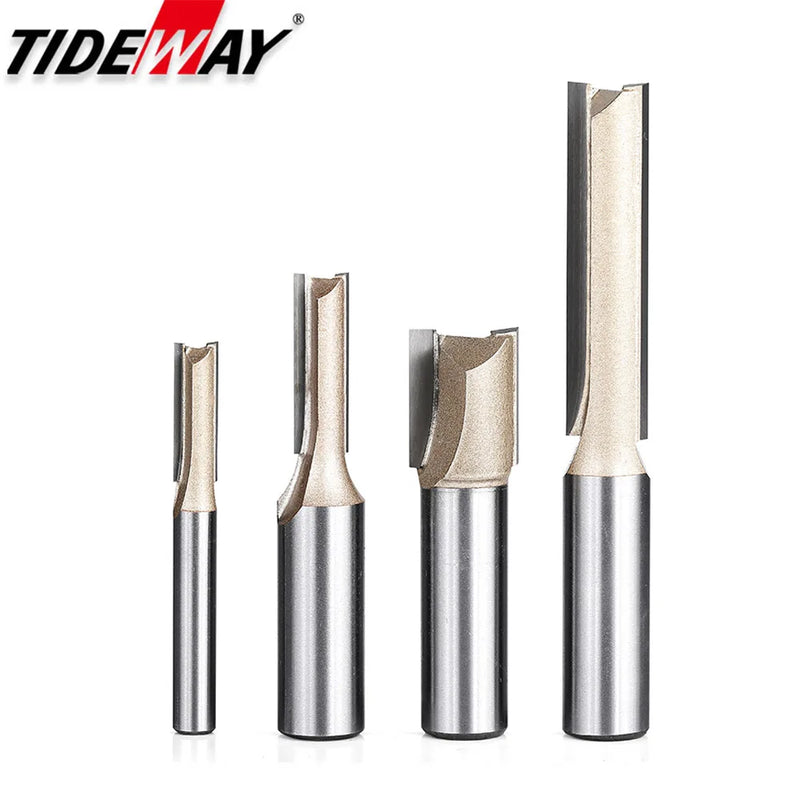 Tideway Straight Router Bits 1/2 1/4 Shank Double Flute Plunge Milling Cutter Carbide Tipped Woodworking Trimming Slotting Tool