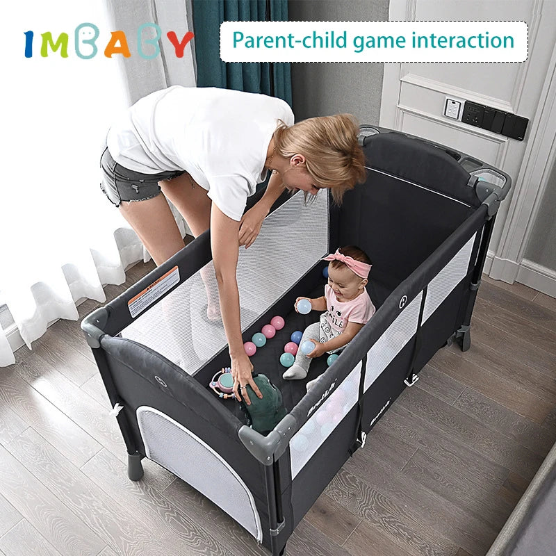 IMBABY Newborn Baby Bed Multifunctional Baby Cribs Foldable Baby Cot With Diaper Table Crib Cradle Double Decker Cribs for Baby - PST PS Tradings