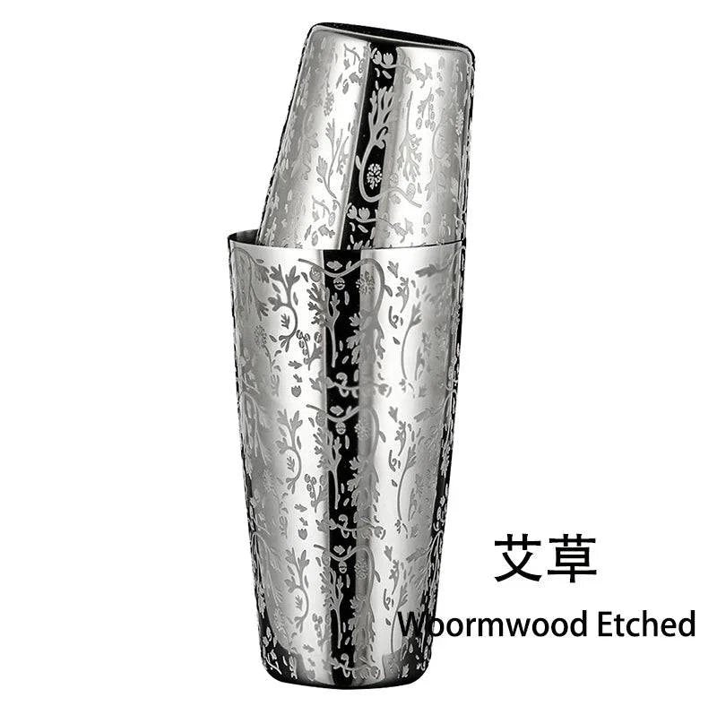 Boston Cocktail Shaker With Etched Pattern Bar Cocktail Shaker Tin Set - 800ml & 500ml - PST PS Tradings