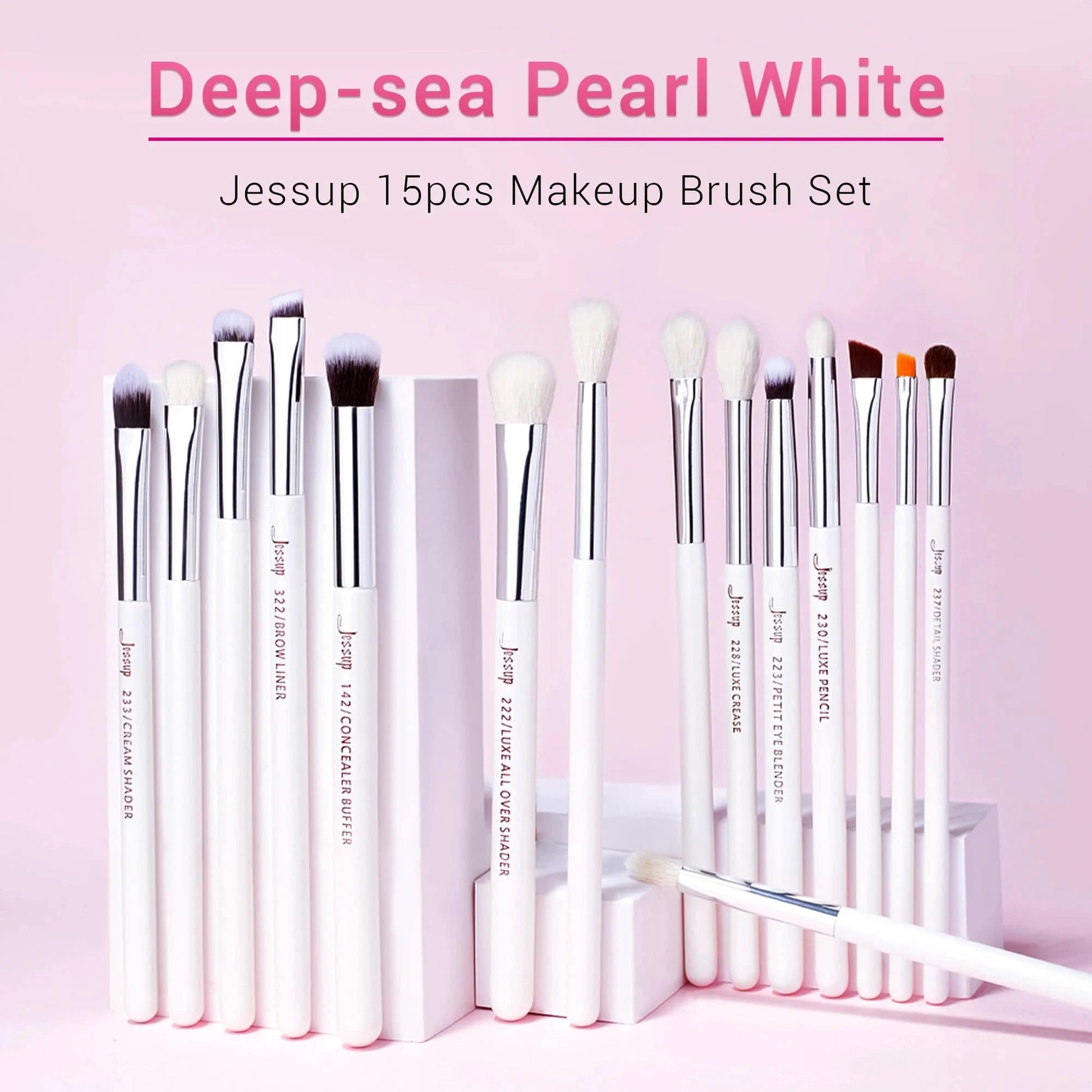 Jessup Professional Makeup Brushes Set 15pcs Make up Brush Pearl White/Silver Tools kit Eye Liner Shader natural-synthetic hair - Property & Safety Tradings