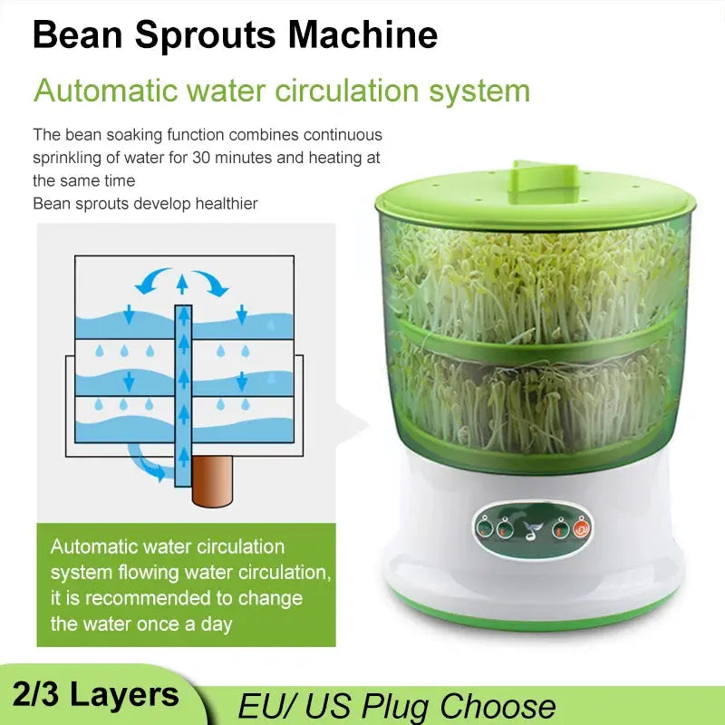 Intelligent Bean Sprouts Maker Thermostat Green Vegetable Seeds Growth Bucket Automatic Electric Sprout Buds Germinator Machine - Property & Safety Tradings