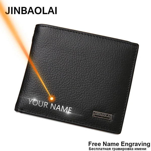 JINBAOLAI Genuine Leather Men Wallets Short Design ID Card Holder Waterproof Black Male Wallet Casual Top Quality Men Purse - PST PS Tradings