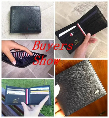 BISON DENIM 100% Cow Leather Small Wallet Men Bifold Credit Card Holder Wallet RFID Blocking Purse Best Gift Male Pocket Bag - PST PS Tradings