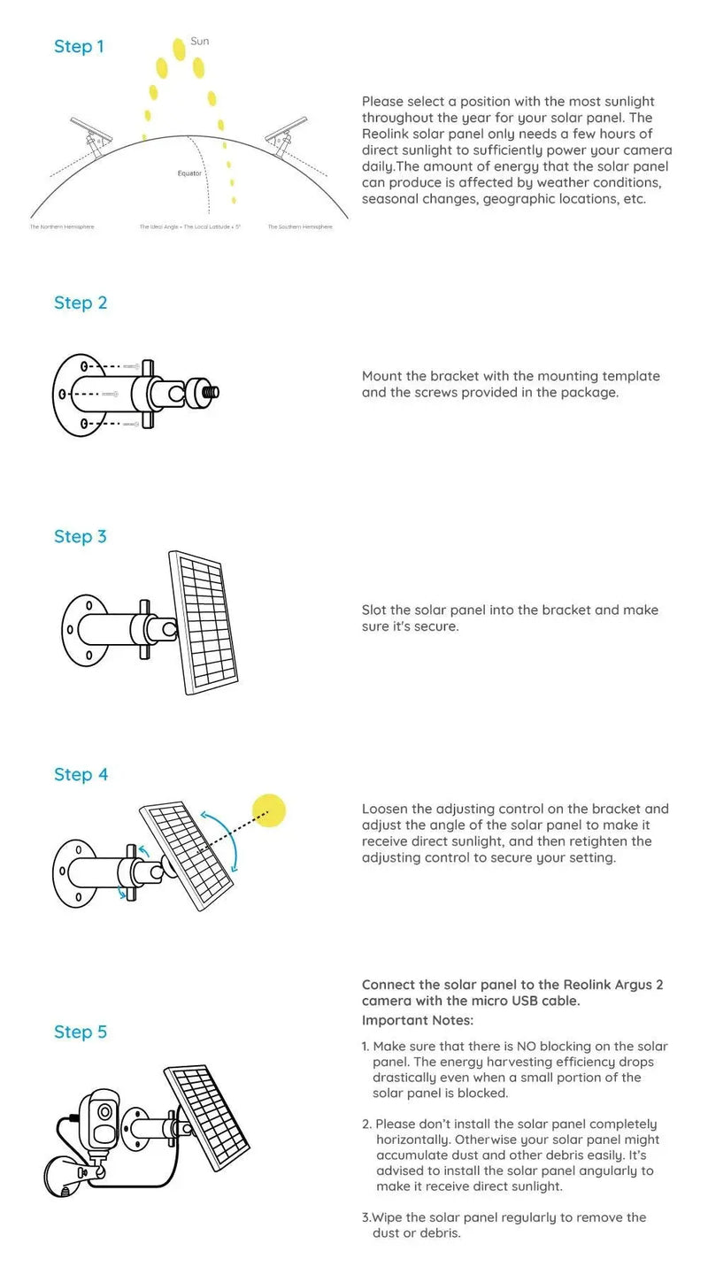 Reolink Solar Panel with 4m cable for Reolink rechargeable battery cameras Solar Panel for Argus 3 Pro/Argus PT/Trackmix/Duo 2 - Property & Safety Tradings