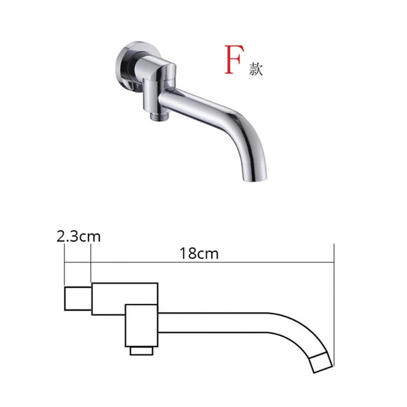 BECOLA Wandmontierter Wasserhahn-Auslauf, quadratisch und rund, Messing, Chrom/Schwarz, Auslauf, Wasserfall-Duscharmatur-Zubehör