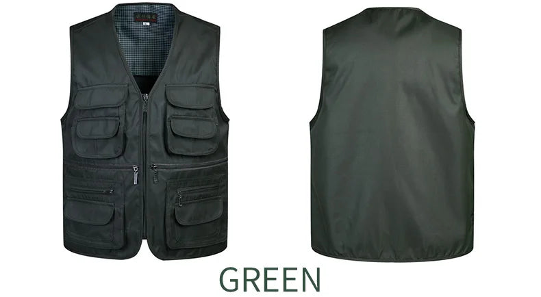 2021 Men Multi-Pocket Classic Waistcoat Male Sleeveless Unloading Solid Coat Work Vest Photographer Tactical Mesh Vest Jacket