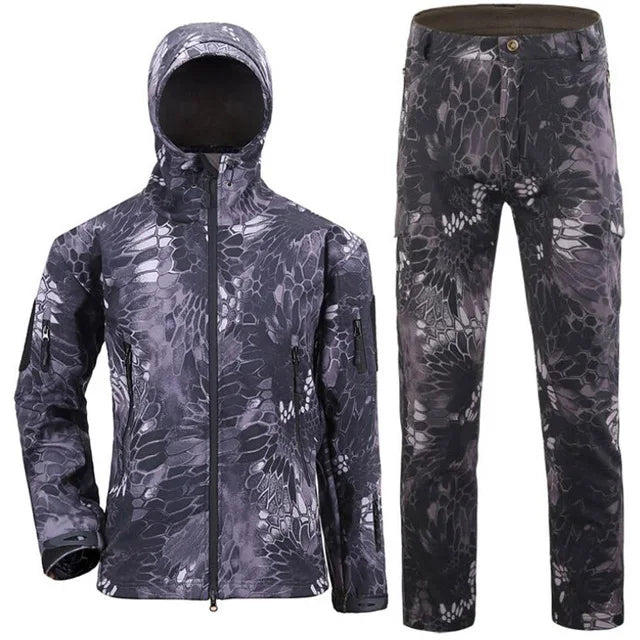 TAD Gear Tactical Softshell Camouflage Jacket Set Men Camping Windbreaker Waterproof Hiking Clothes Set Fleece Outdoors Jacket