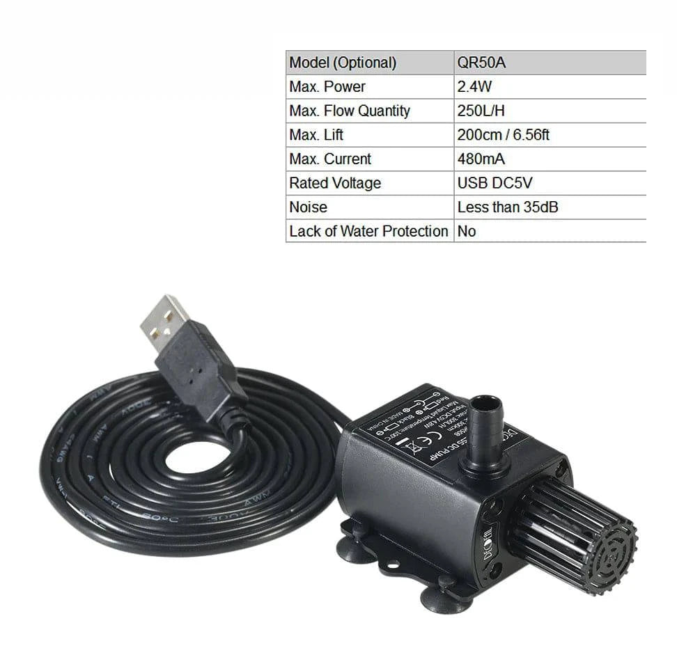 Mini USB Water Pump Ultra-quiet Brushless Submersible Fountain Aquarium Waterproof Circulating 300L/H Lift Water Pump 5V 4.8W - PST PS Tradings