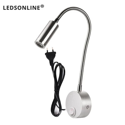 Wand Lampe 3W Home Hotel Loft Nacht Lesen Buch Schwarz Silber Licht Flexiable AUF/OFF Schalter 90-260V Spot LED Lampe