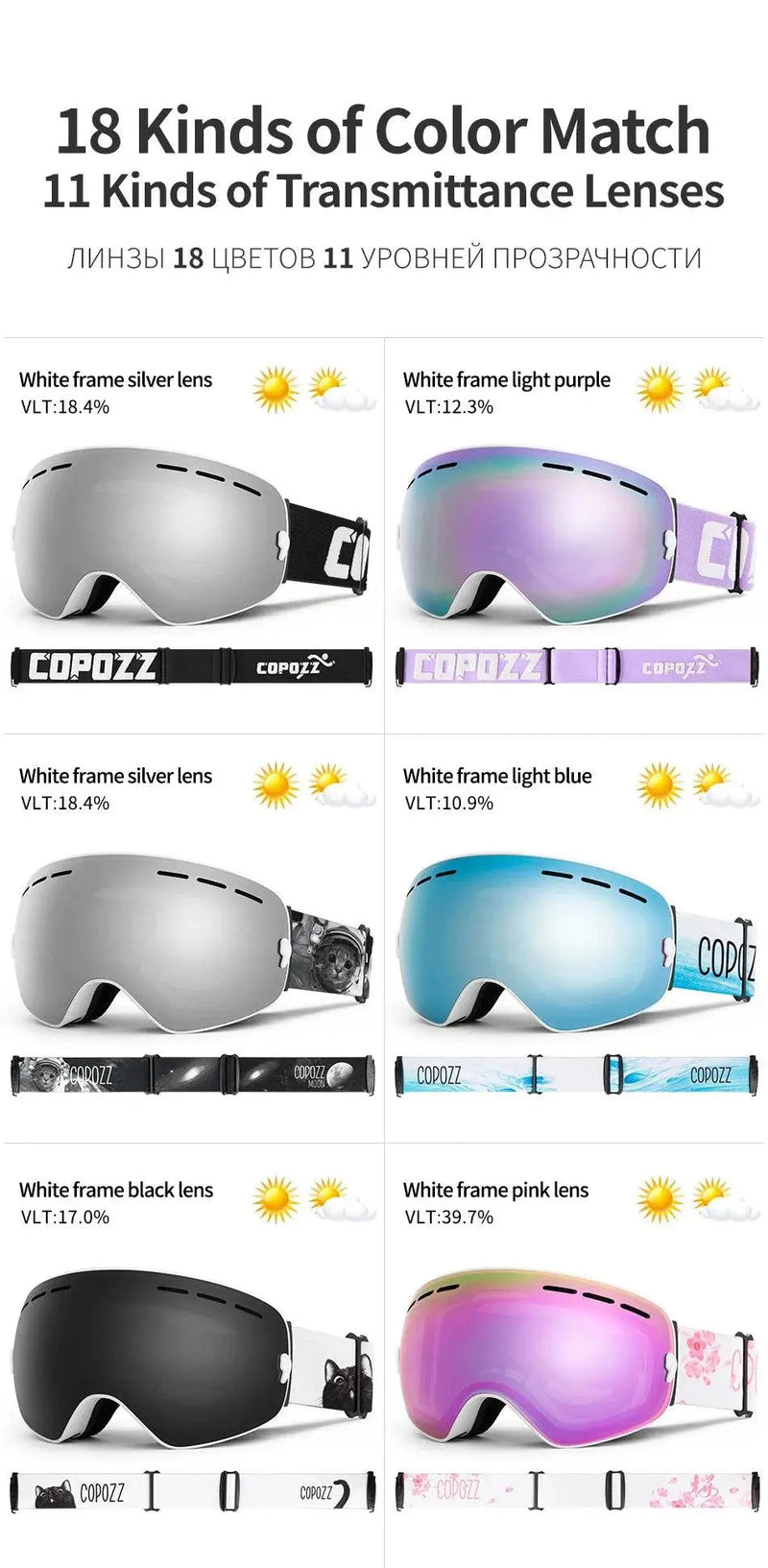 COPOZZ Brand Professional Ski Goggles Double Layers Lens Anti-fog UV400 Big Ski Glasses Skiing Snowboard Men Women Snow Goggles - Property & Safety Tradings