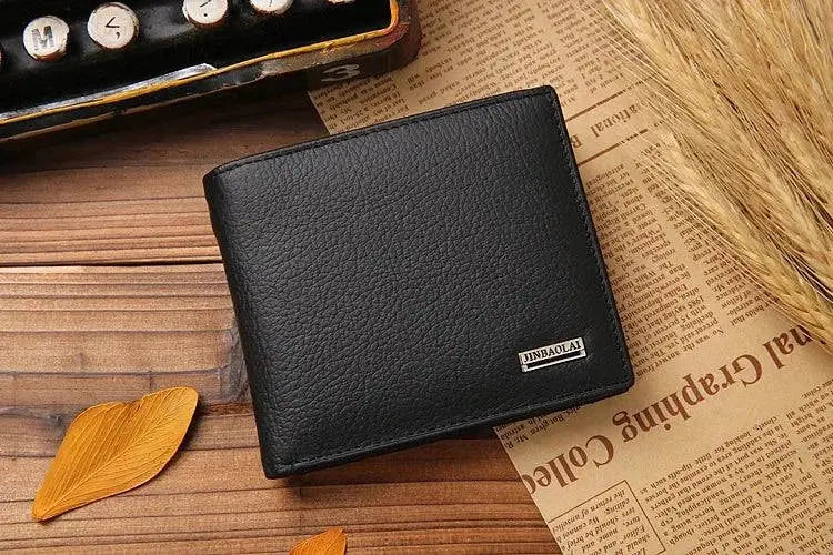 JINBAOLAI Genuine Leather Men Wallets Short Design ID Card Holder Waterproof Black Male Wallet Casual Top Quality Men Purse - PST PS Tradings