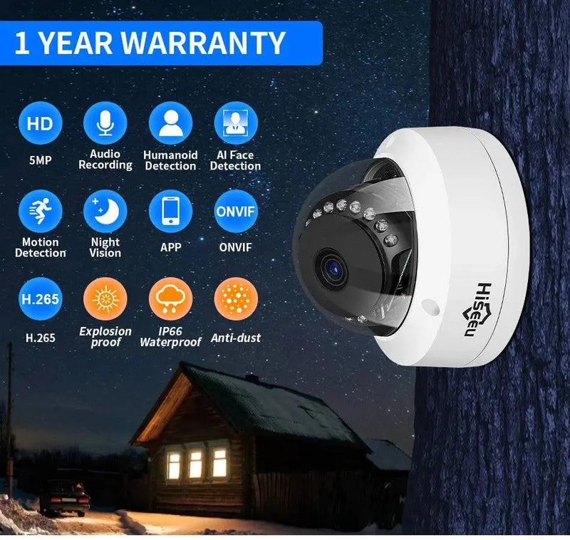 Hiseeu 5MP Explosion-proof POE IP Camera Audio H.265+ Dome Home Indoor Outdoor Surveillance Security Camera CCTV  Video for NVR - Property & Safety Tradings