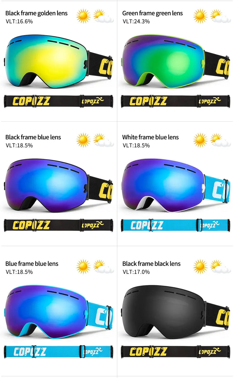 COPOZZ Brand Professional Ski Goggles Double Layers Lens Anti-fog UV400 Big Ski Glasses Skiing Snowboard Men Women Snow Goggles - Property & Safety Tradings