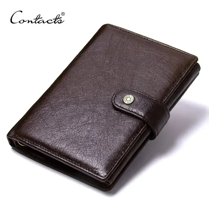 CONTACT'S Top Quality Genuine Cow Leather Wallet Men Hasp Design Short Purse With Passport Photo Holder For Male Clutch Wallets - Property & Safety Tradings