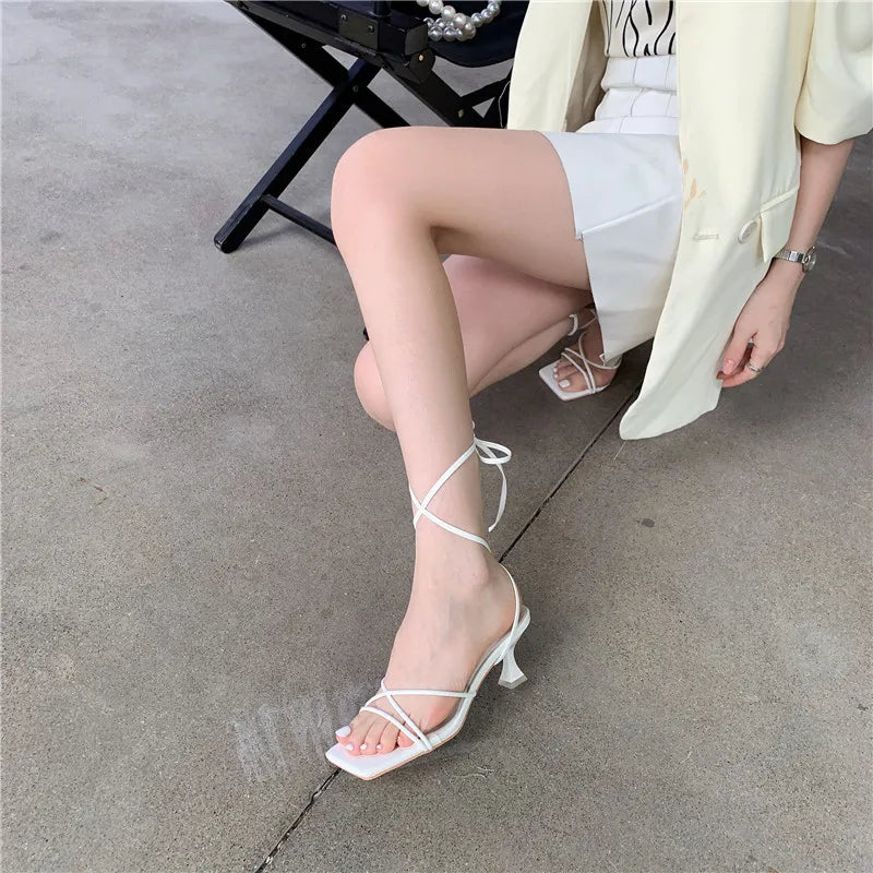 Eilyken Fashion Gold Silver Sandals Thin Low Heel Lace Up Rome Summer Gladiator Women Casual Narrow Band Shoes - Property & Safety Tradings