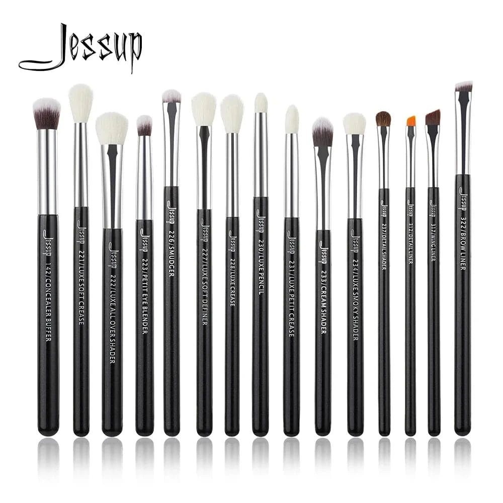 Jessup Professional Makeup Brushes Set 15pcs Make up Brush Pearl White/Silver Tools kit Eye Liner Shader natural-synthetic hair - Property & Safety Tradings