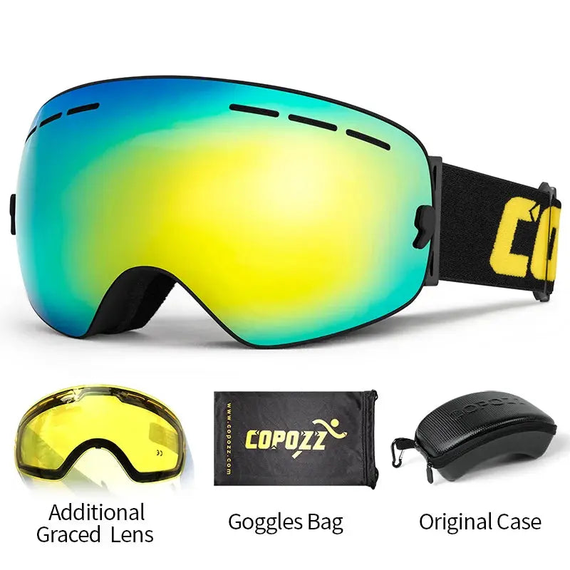 COPOZZ Brand Professional Ski Goggles Double Layers Lens Anti-fog UV400 Big Ski Glasses Skiing Snowboard Men Women Snow Goggles - Property & Safety Tradings