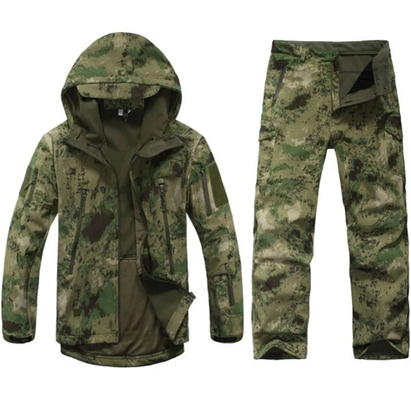 TAD Gear Tactical Softshell Camouflage Jacket Set Men Camping Windbreaker Waterproof Hiking Clothes Set Fleece Outdoors Jacket