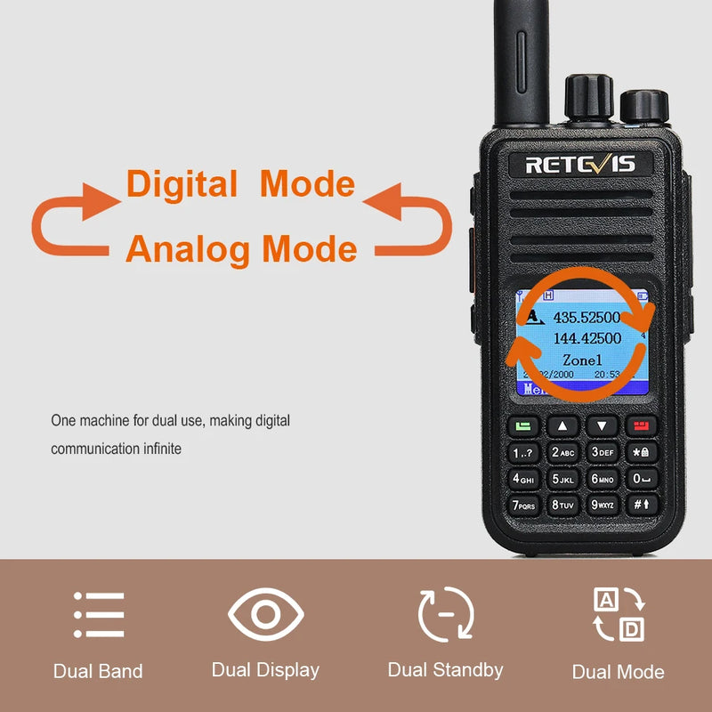 Retevis RT3S Walkie Talkie DMR Радио UHF VHF Цифровая любительская радиостанция 5 Вт Дальнего действия Любительские радиостанции Рации Профессиональный GPS