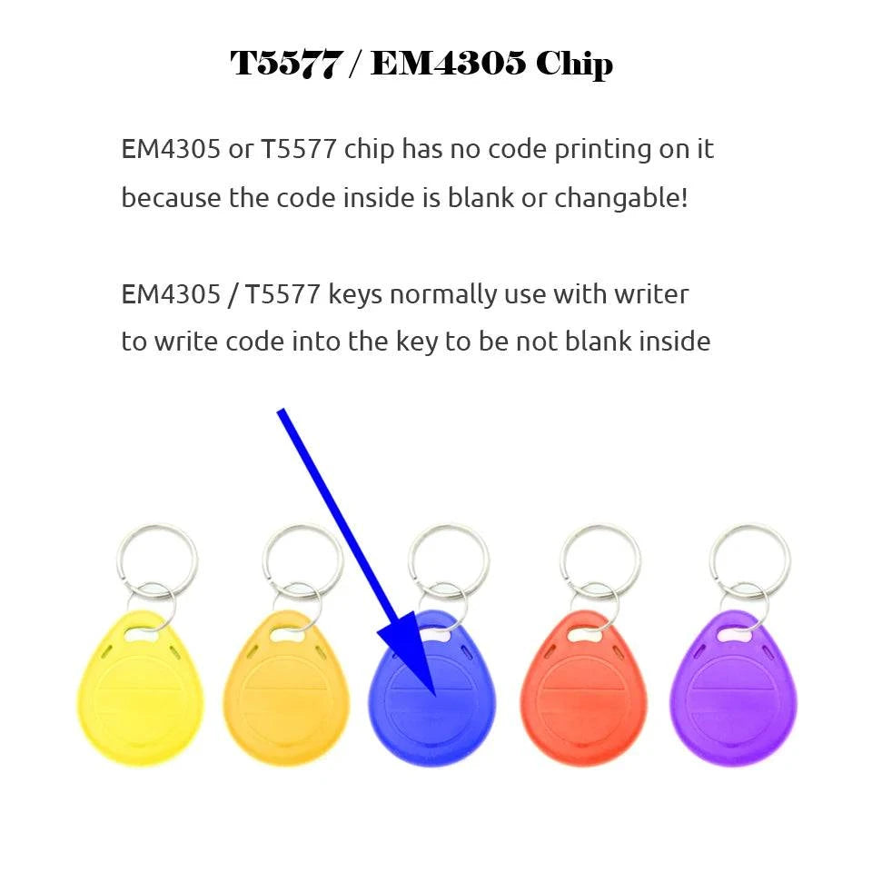 50pcs/lot EM4305 T5577 125khz Copy Rewritable Writable Rewrite keyfobs RFID Tag Key Ring Card Proximity Token Badge Duplicate - PST PS Tradings