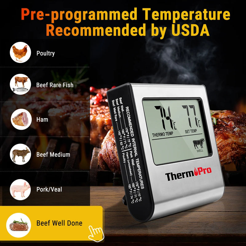 ThermoPro TP-16 Digital Thermometer For Oven Smoker Candy Liquid Kitchen Cooking Grilling Meat BBQ Thermometer and Timer - PST PS Tradings